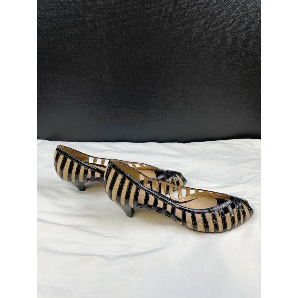 Alturo Chiang Women's Black Leather Peep toe Shoes/Heels 2.25" Size 9.5 SKU 3412 - Picture 5 of 8